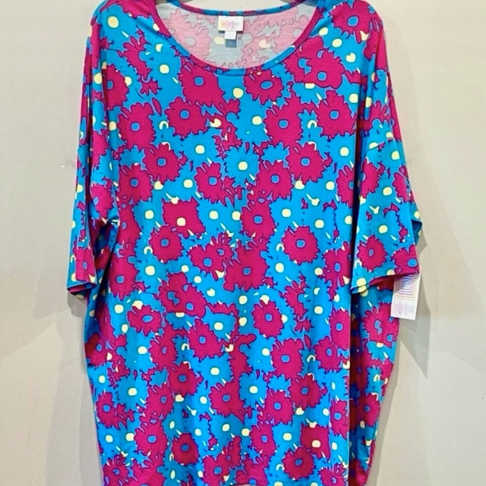 LuLaRoe Women’s Blue and Pink Short Sleeve Floral Irma Tunic Top Size XL NWT - Picture 2 of 9